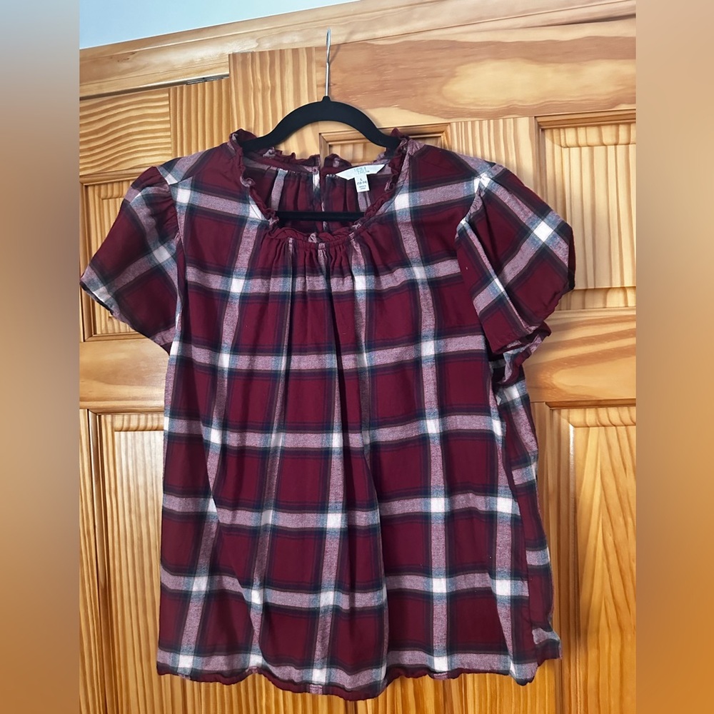 Plaid  Shirt burgundy and cream.